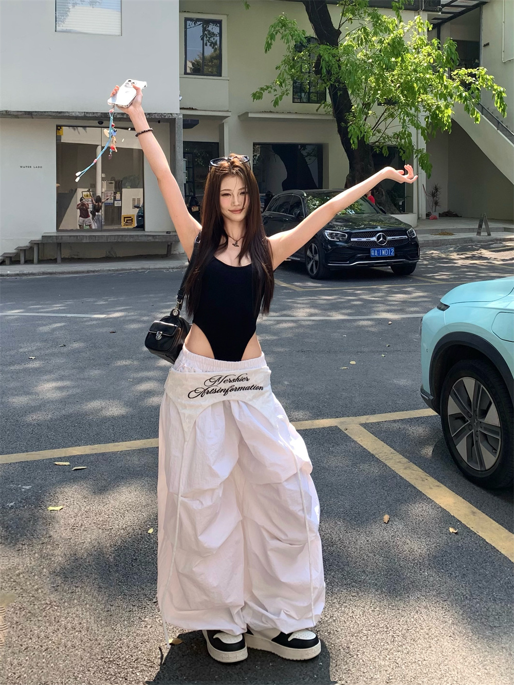 American Style Hot Girl suit Sexy Camisole Women's Summer Design Low Waist White Wide Leg Pants Two-piece Set