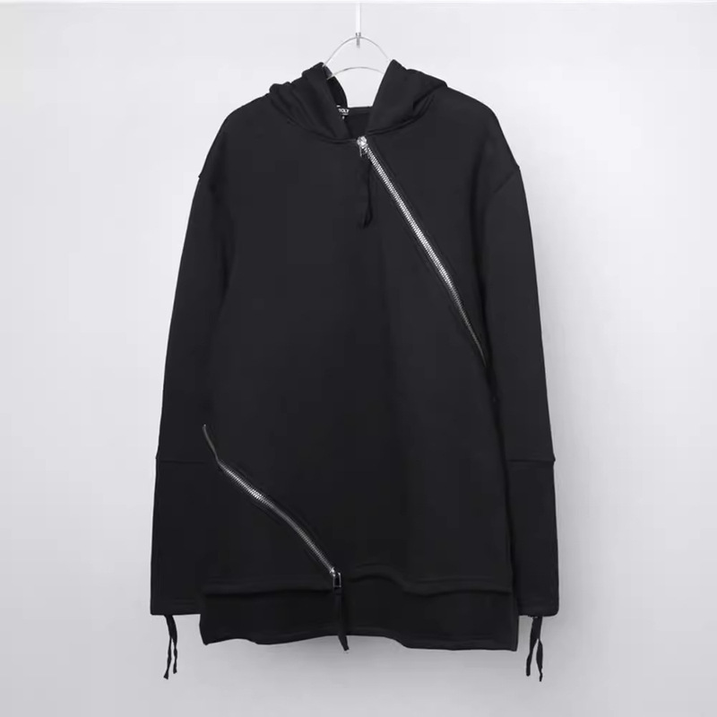 Autumn and Winter Diablo Designer Men's Hooded Sweater Irregular Zipper Stitching Loose fleece-lined Personalized Hoodie Trendy
