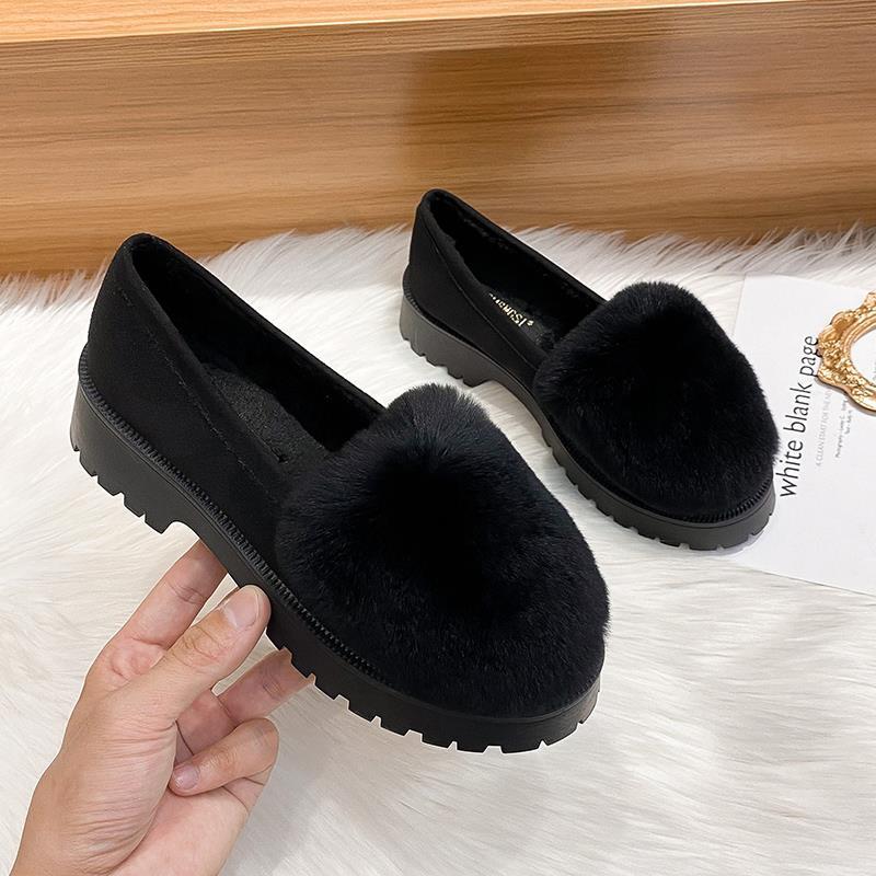 兔毛豆豆鞋女冬加绒厚底外穿毛毛鞋2025新款棉瓢鞋大码女鞋41一43