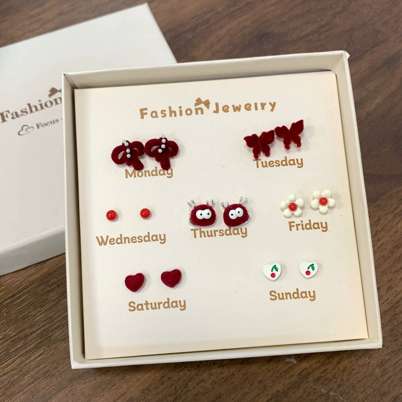 Earrings gift box, custom summer set, cartoon silver‑needle studs for elementary students