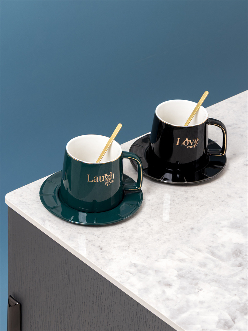 Hengbang Ceramic Business Series taza de agua leche taza de té taza de café taza pareja taza de ocio para el hogar taza con taza y platillo con cuchara