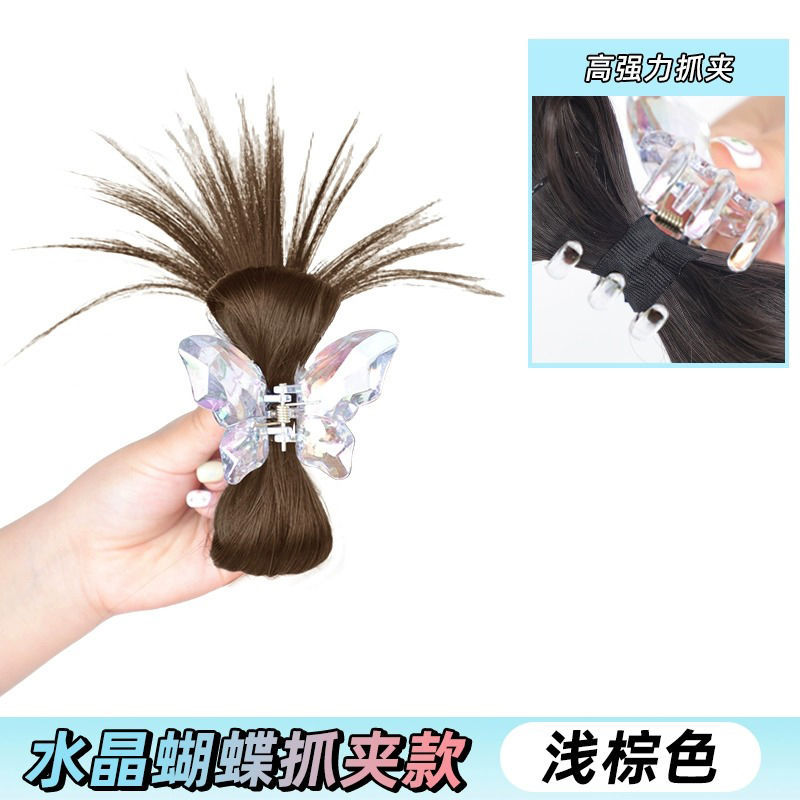 Cristal mariposa pelo clip peluca mujer pelo artificial chica caliente pollo nido cabeza esponjosa pelo natural clip de pollo pluma shuttlecock cabeza peluca