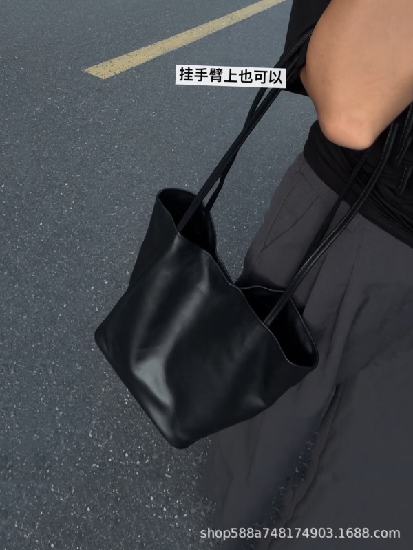里外全头层羊皮托特包菜篮子包女极简慵懒松弛感单肩包腋下水桶包|undefined