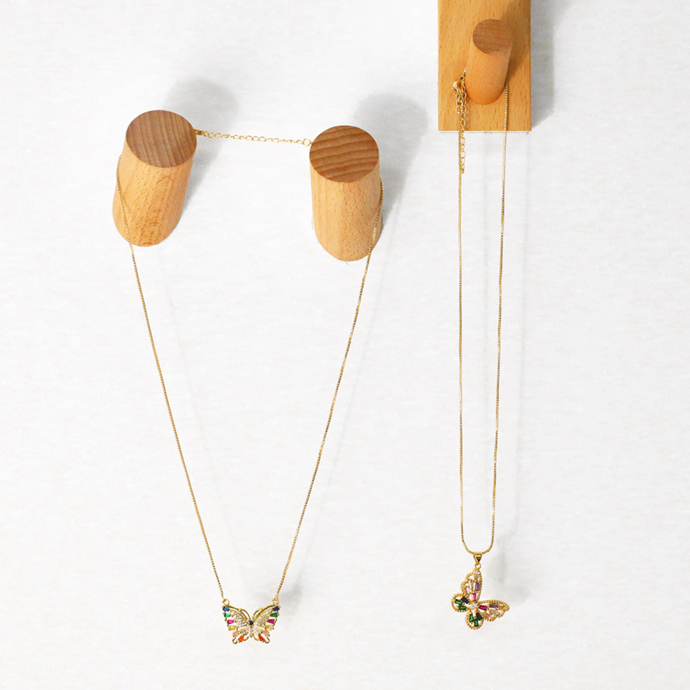 simple bohemian color zircon butterfly pendant necklace female