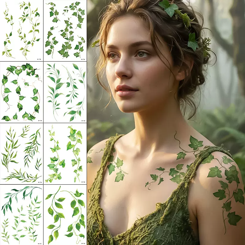 跨境欧美纹身贴防水ins小清新植物持久半臂个性临时纹身贴Tattoos