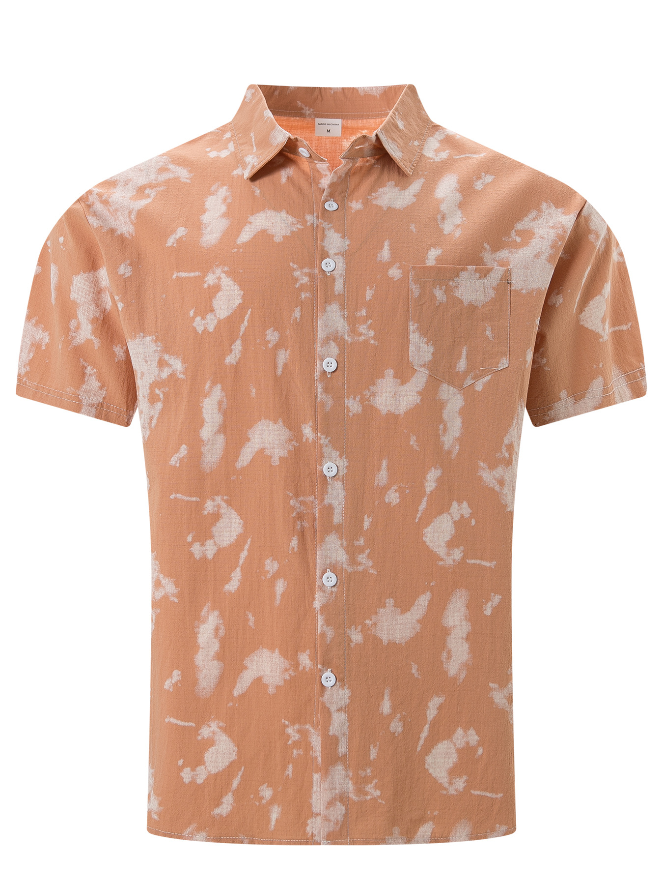 Einfarbiges Herrenhemd Mit Tie-dye Und Kurzem Arm Für Den Strand_voghion.com