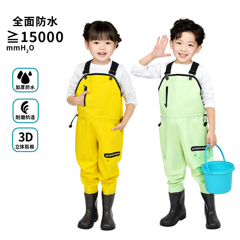 Children's Wading Pants, One-Piece Pants for Playing in the Water, Rain Boots, Integrated Outdoor Water Play Clothing for Kindergarten, Parent-Child Beach Wear