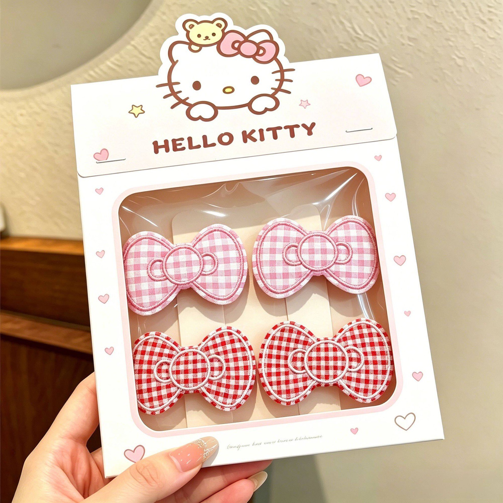 Cute plaid bow hair clip with magic tape, sweet seamless fringe clip for tidying bangs and side hair