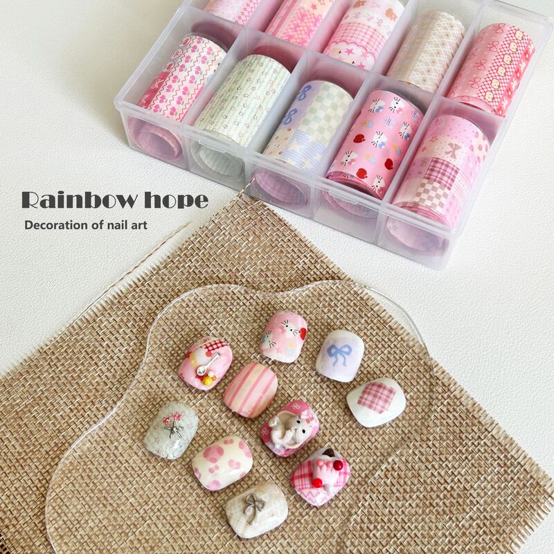 Pink Girly Heart Nail Art Transfer Paper Cute Style Nail Art Accessories Illustration Combination Picture Wearable Nail Art Stickers