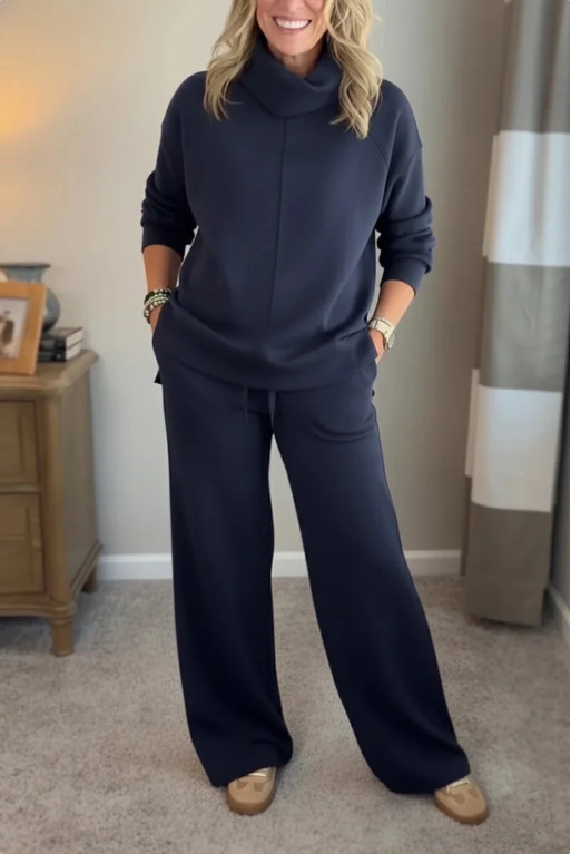Women's High Neck Sweatshirt Solid Colour Casual Elegant Autumn Top_voghion.com