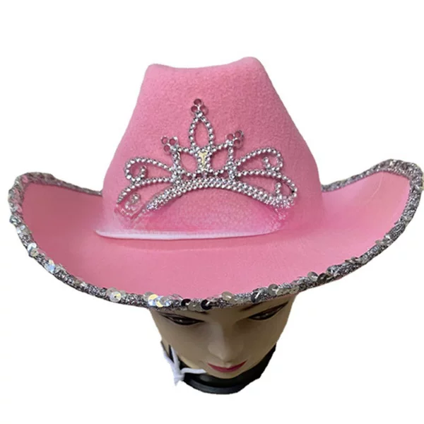Children's silver sequin wool edging three-function nine-light crown colored diamond pink western cowboy hat automatic distribution