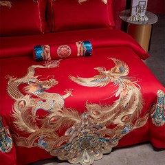 中国式の竜鳳の結婚祝いの長い綿の刺繍の大きい赤色の結婚の4つのセットは新婚の寝具をはめます。