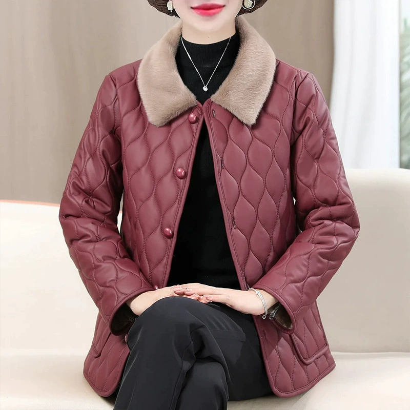 Winter fleece polyurethane jacket for mother, for middle age