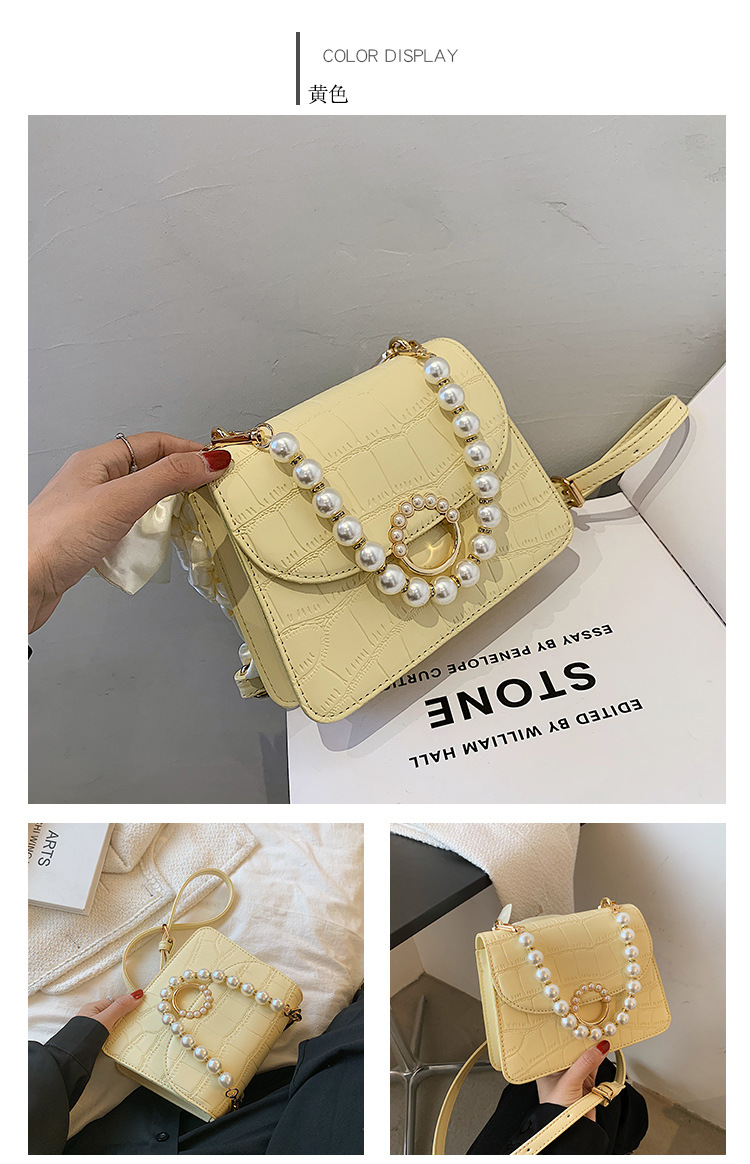 Fashion Solid Color Stone Grain Texture Pearl One-shoulder Messenger Tote Bag display picture 15