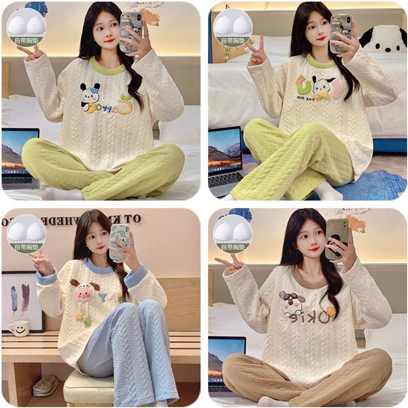 Transfronterizo mayorista invierno chaqueta sándwich chaqueta caliente pijama de ropa de casa de mujer set de ocio con cojín de pecho se puede usar fuera