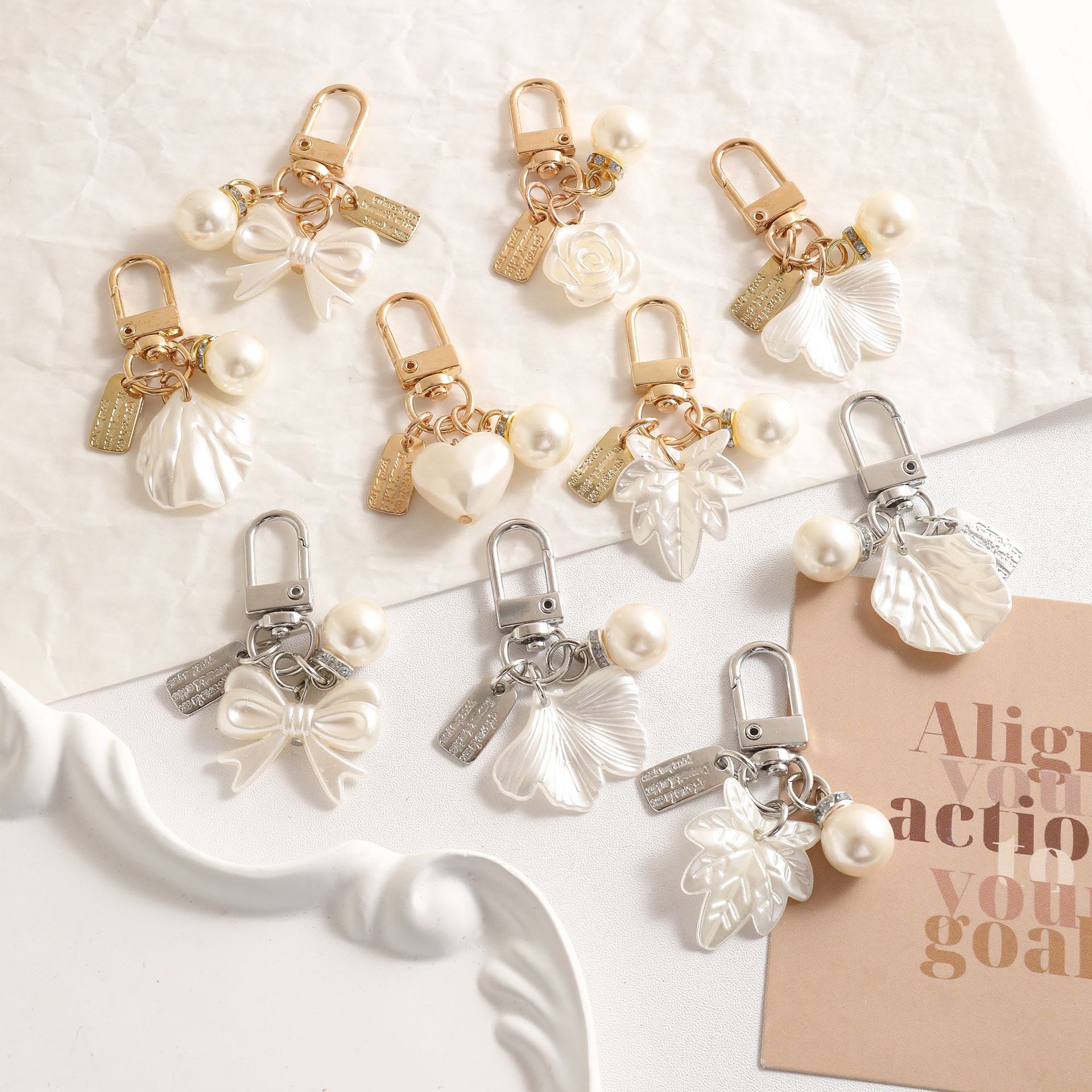 Cross-Border Imitation Pearl Flower Bow Pearl Tassel Keychain Car Pendant Women's Key Chain Bag Pendant
