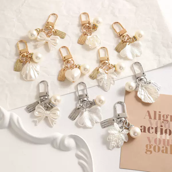 Cross-Border Imitation Pearl Flower Bow Pearl Tassel Keychain Car Pendant Women's Key Chain Bag Pendant