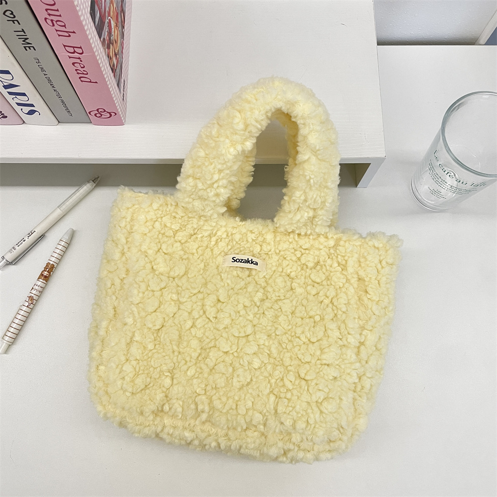 Korean Style Solid Colour Plush Handbag Women's Shoulder Bag_voghion.com