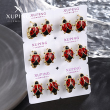 旭平 新款铜锌合金瓢虫耳圈耳扣 复古珐琅滴油甲虫时尚设计感耳环