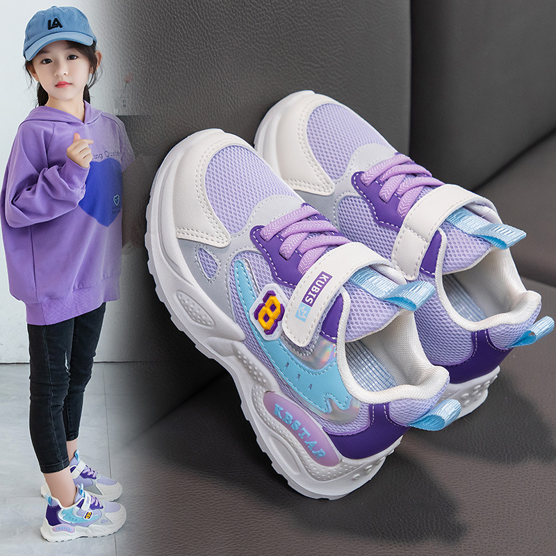 Zapatos de malla para niños al por mayor, estilo nuevo de primavera 2025, zapatos deportivos para niñas, zapatos transpirables para correr para niñas mayores y más pequeñas