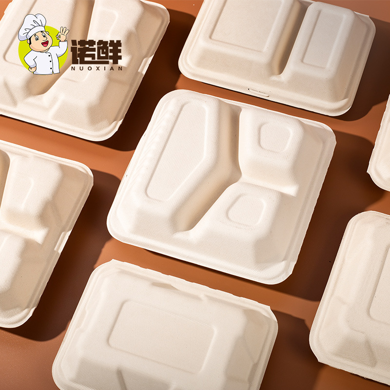 一次性饭盒可降解纸浆餐盒带盖连体打包外卖盒食品级便当盒可降解|undefined