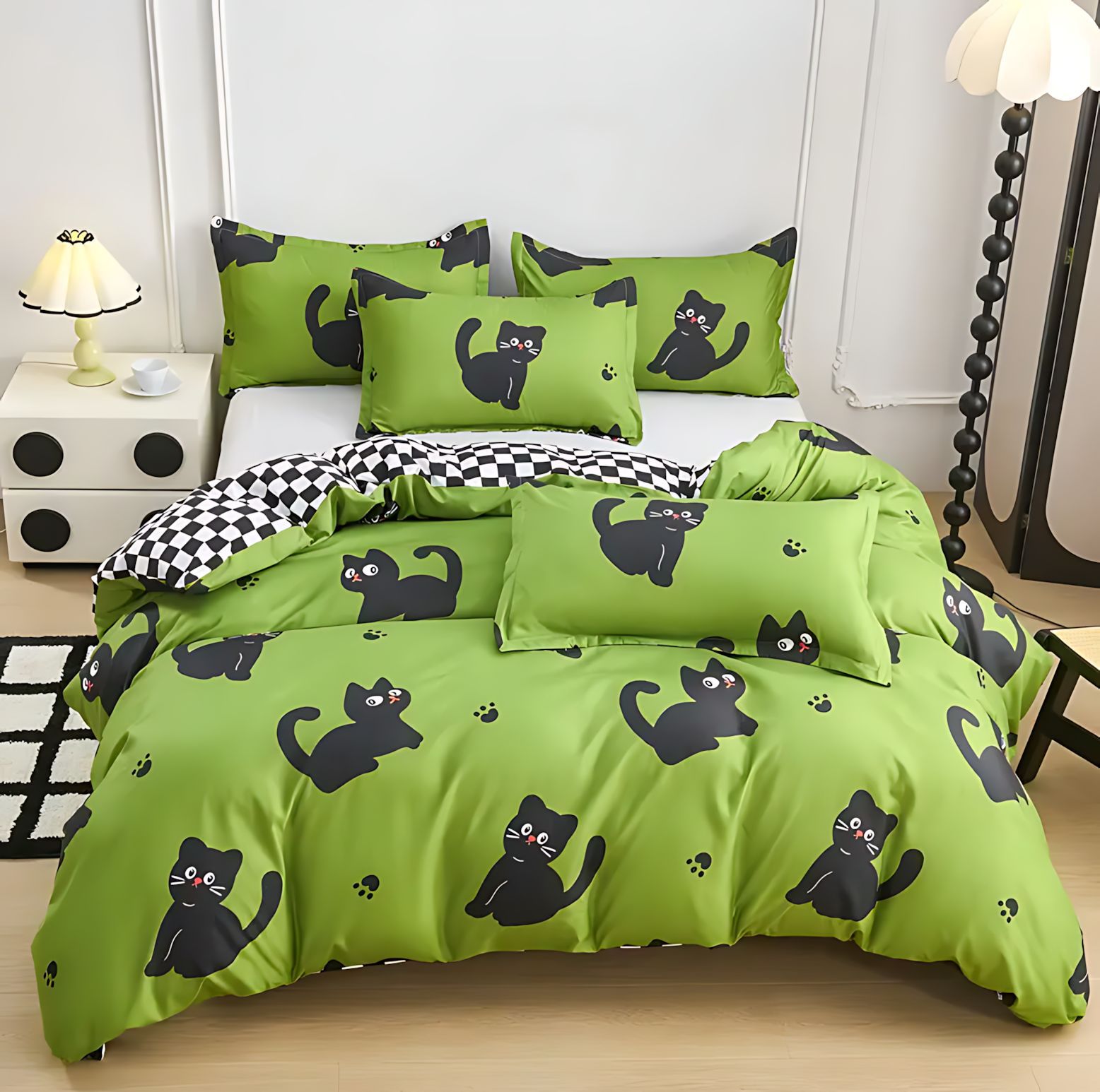 Amazon TEMU / JIT lindo patrón de gatito de dibujos animados 3D impresión digital colcha de colcha de cama set