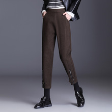 时尚毛呢马丁裤女2023秋冬新款韩版哈伦裤萝卜裤高腰九分休闲靴裤