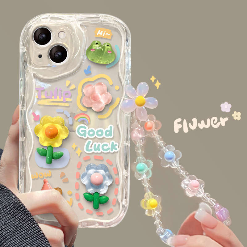 Suitable for Apple 14Promax Phone Case Iphone13 Cream Case 17 Flower 3D Doll Chain Anti-Drop 16 Suitable for Apple 14Promax Phone Case Iphone13 Cream Case 17 Flower 3D Doll Chain Anti-Drop 16