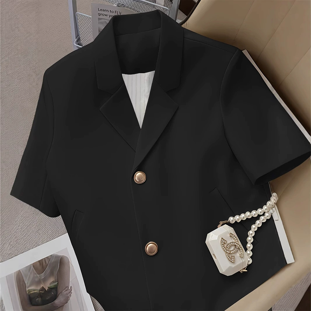 Трансграничная электронная коммерция, кремовый пиджак с короткими рукавами для женщин, летний маленький костюм для интернет-знаменитостей