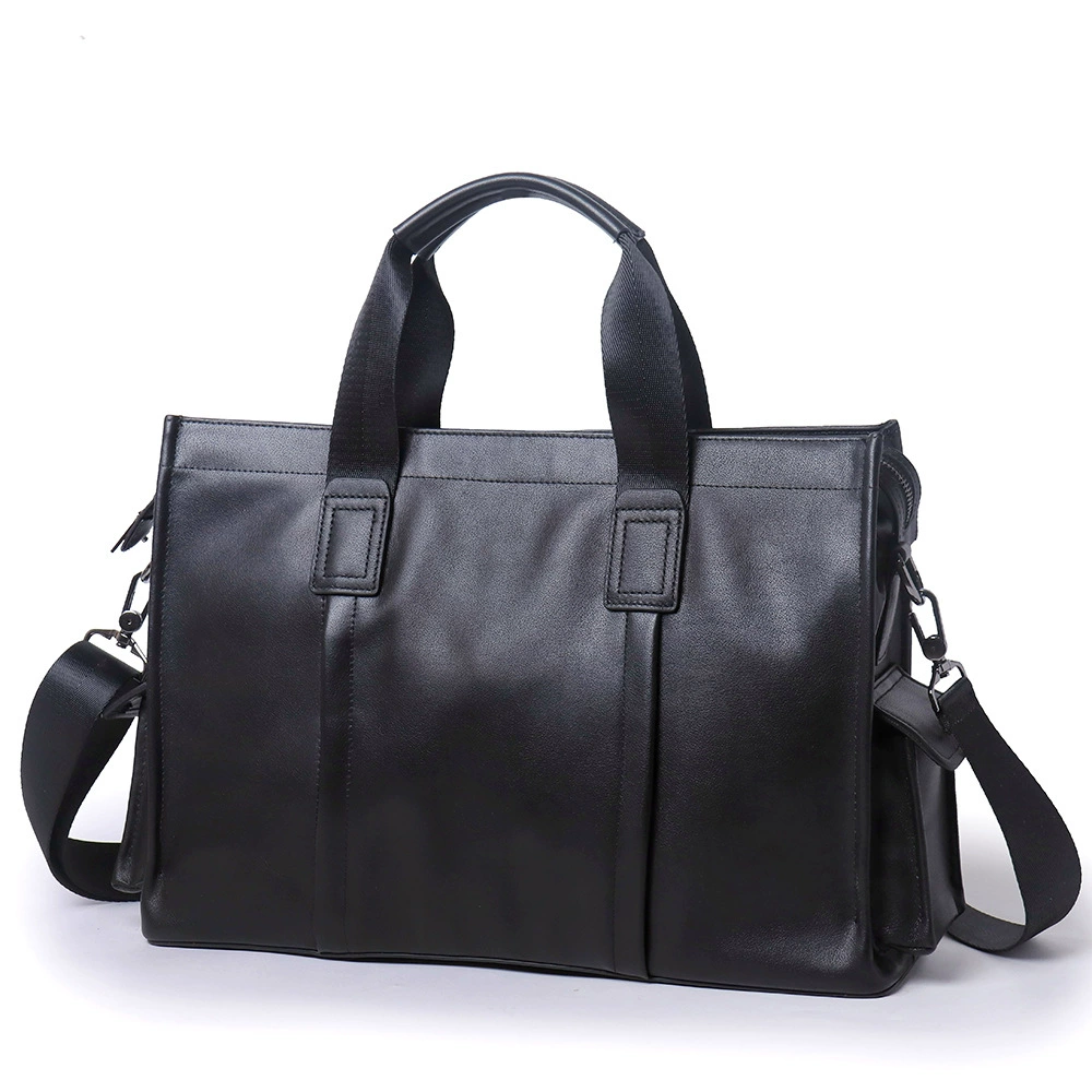 Leather capacious bag, laptop, Japanese and Korean, genuine leather, cowhide