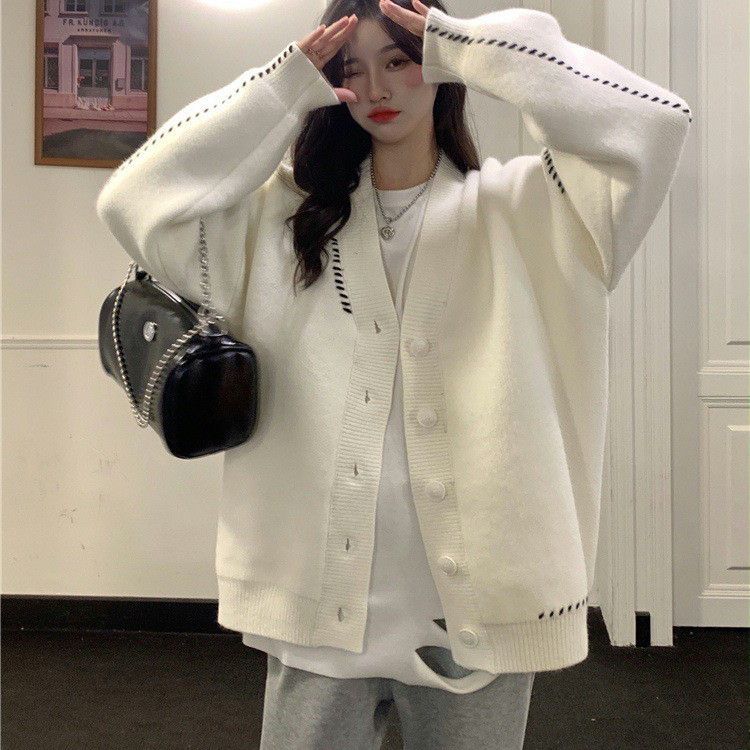 Japanese and Korean Export Rope Versatile Knitted Cardigan for Women 2023 Autumn and Winter New Fashion Loose Casual Sweater Jacket for Women