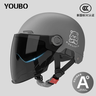 Motosiklet dəbilqələri – Motorcycle Helmet, New Women's Electric - one-size-fits-all-new-national-standard-3c-starry-sky-gray-enhanced-sun-protection-double-mirror-thickened-protection-reflective-stripe-decal-bear