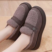 春夏新款一脚蹬保暖豆豆鞋加绒加厚防滑女棉鞋时尚百搭老北京布鞋