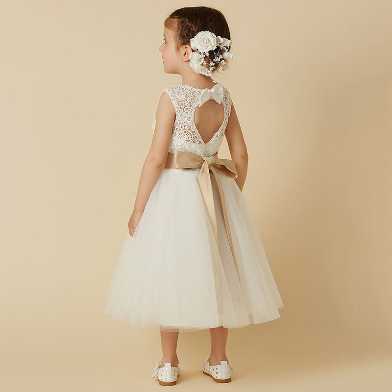 Nuevo Comercio exterior transfronterizo vestido de novia para niños niñas sin mangas encaje rendimiento cumpleaños puffy princesa vestido midi