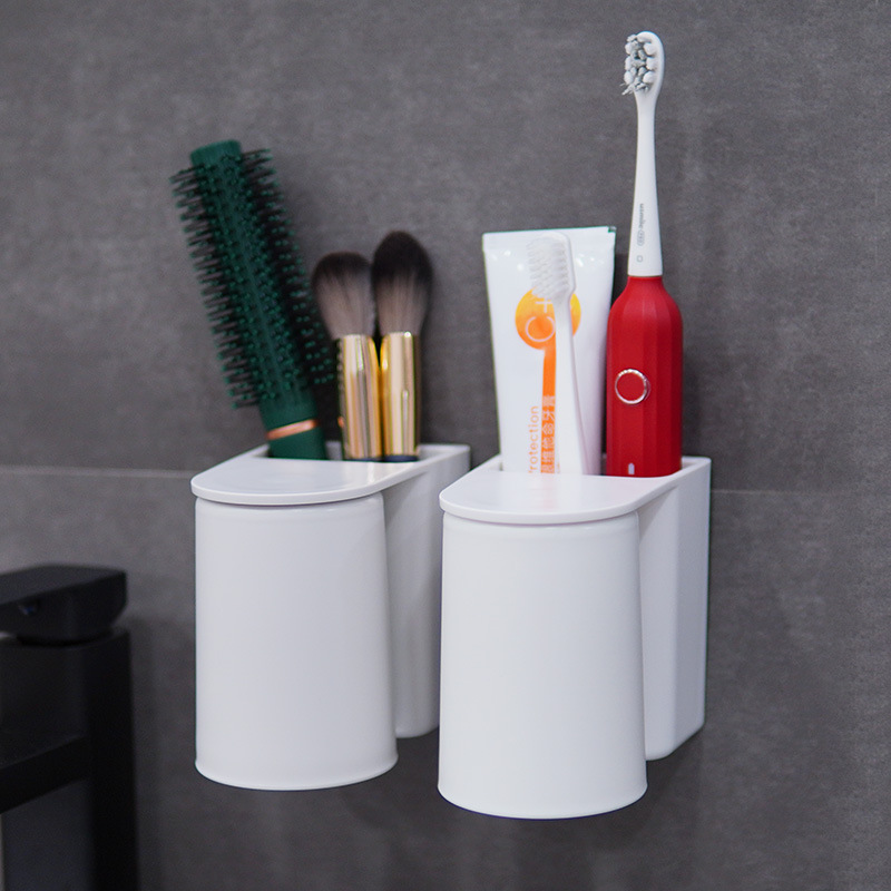 Wholesale minimalist magnetic suction toothbrush cup, no drilling wall-mounted couple household holder toothpaste set upside-down mouthwash