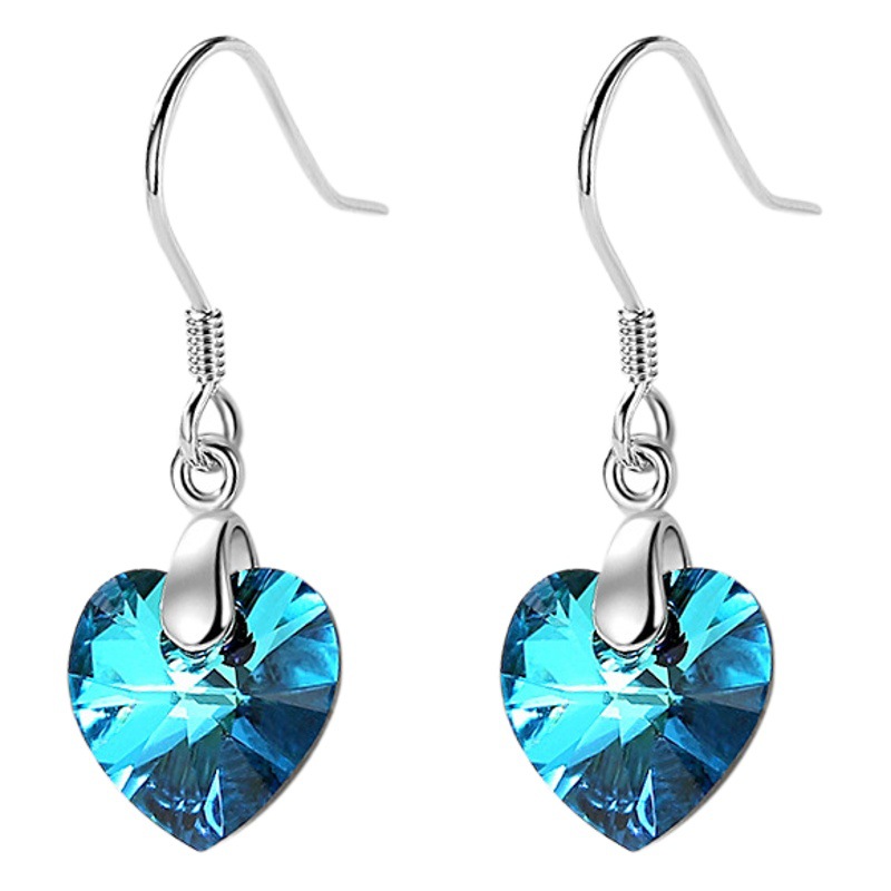 Shengli s925 plata esterlina estilo europeo y americano océano corazón pendientes mujeres en forma de corazón pendientes de plata cristal transfronterizo accesorios de venta caliente