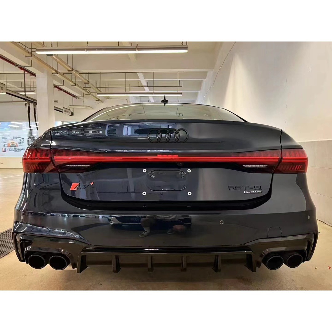 Suitable for 19-25 Audi A7A7L Modified S7 Blade Rear Lip Bright Black Rear Tail Lip Rear Diffuser Four Tail Pipes