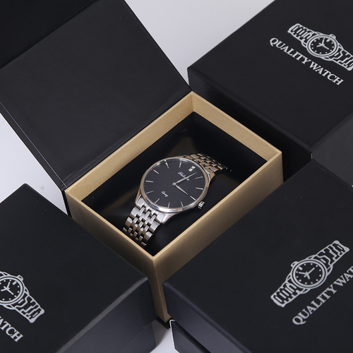 Fashion Quartz Watch Box Black Flip Cover Watch Packaging Box Rectangle Jewelry Box Gift Box Wholesale