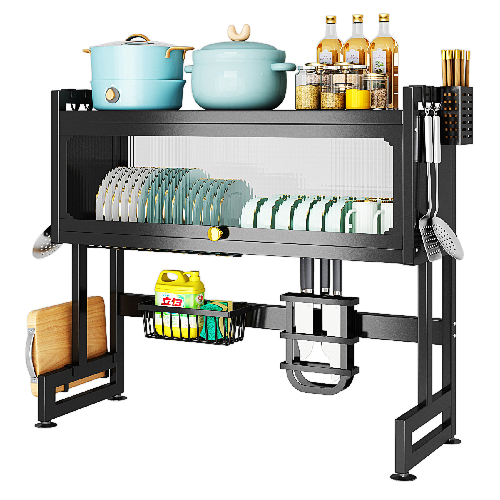 Rack de almacenamiento palillos de la cocina cesta estante del Tazón estante del fregadero hogar a prueba de polvo Almacenamiento de cocina palillos cuchillo tazón plato organizador rack