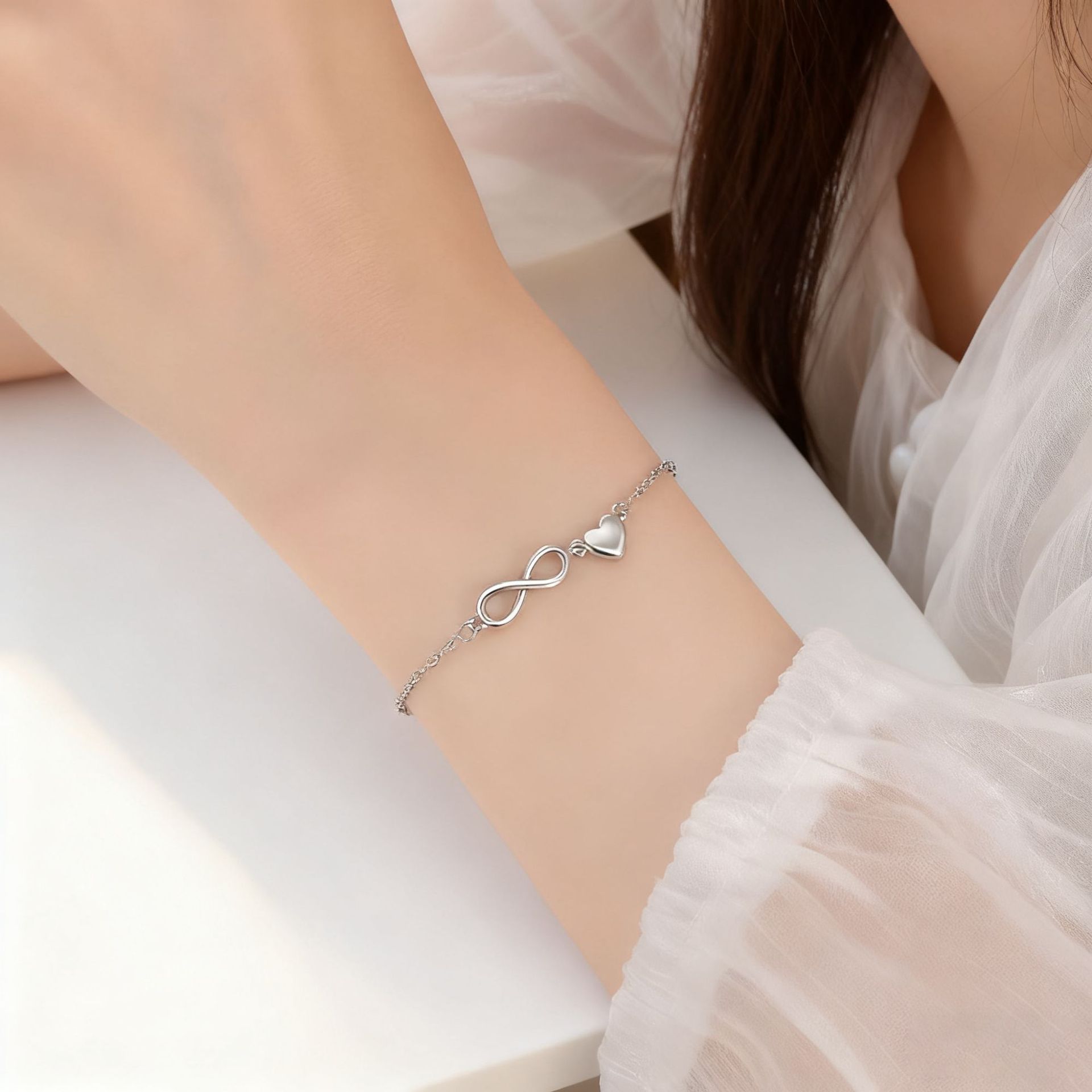 Cross-Border Fashion Personality Versatile Heart Minimalist Style Infinite Love Adjustable Bracelet Multi-Layer Good Luck 8 Peach Heart Bracelet