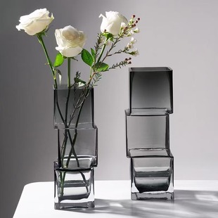 Ins Style Creative Misplaced Glass Transparent Vase Light Luxury Desktop Ornaments Advanced Sense Internet Celebrity Watercare Flowers