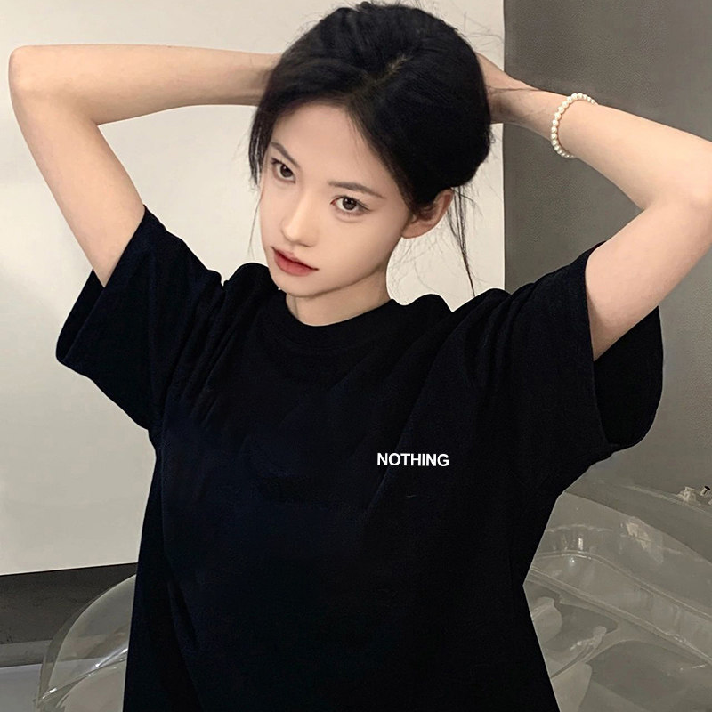 Black Cotton Short-Sleeved T-Shirt for Women 2025 New Summer Niche Design Letter Print T-Shirt Top Ins Trend Black Cotton Short-Sleeved T-Shirt for Women 2025 New Summer Niche Design Letter Print T-Shirt Top Ins Trend