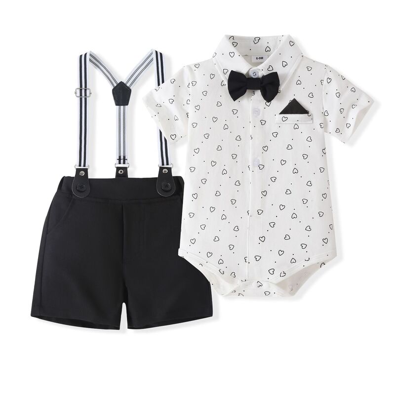 Factory Direct Infant and Toddler Cross-Border Boys' Overalls Set, Gentleman Short-Sleeve Outdoor Romper, Printed Formal Wear Factory Direct Infant and Toddler Cross-Border Boys' Overalls Set, Gentleman Short-Sleeve Outdoor Romper, Printed Formal Wear