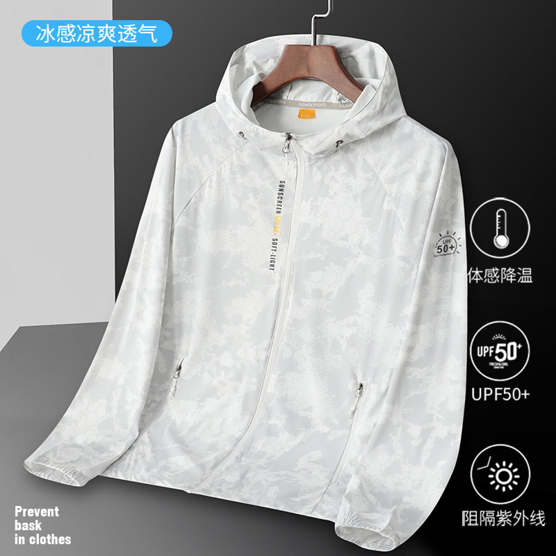 Cross-Border Sun Protection Clothing for Men and Women, Camouflage Sports Skin Windbreaker, Thin Breathable Fishing Clothing, Hooded Couple Mountaineering Clothing