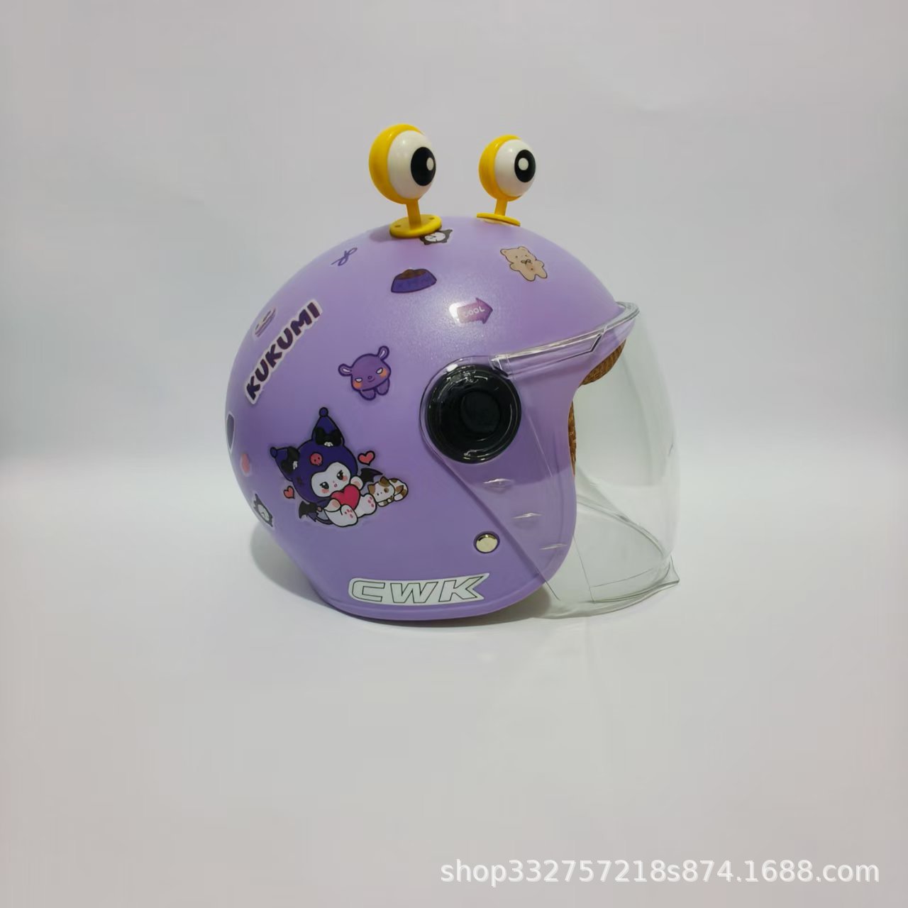 Motosiklet kaskı (dəbilqə) — Motuoche Year Old Baby - purple-kuromi-transparent-long-visor-yellow-eyes-3c-children-1-6-years-old-wl07