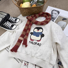 杉伴韩系男小童冬季新款加绒加厚圆领卡通企鹅卫衣卫裤男宝两件套