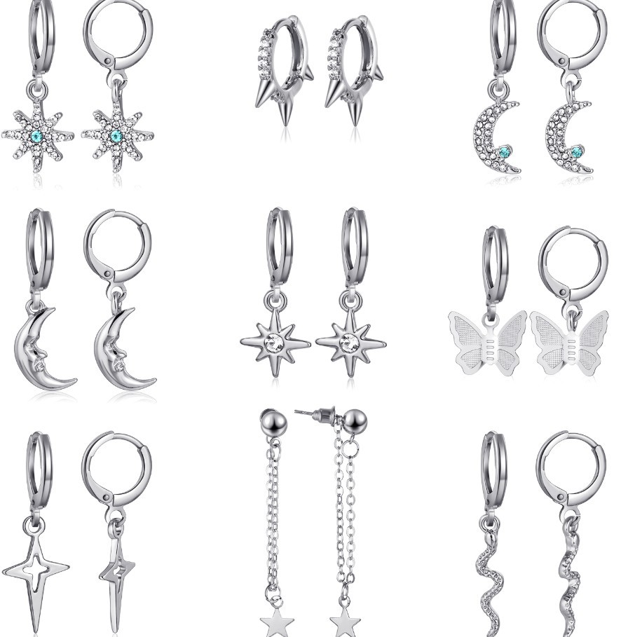 45g Weight Alloy Ear Needle Material 1 Set Retro Geometric Star Inlay Alloy Zircon Drop Earrings