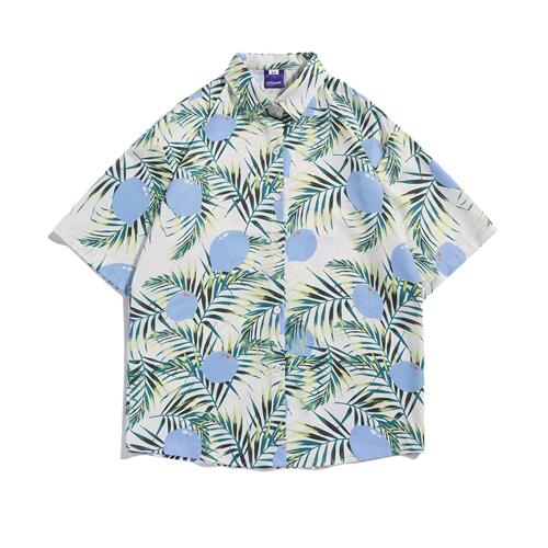 Men's and Women's Couple's Hawaiian Short-Sleeve Shirt, Summer Loose and Thin Polka Dot Beach Style Collared Top