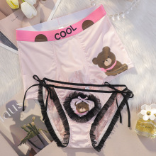 【一件代发】 2条装情侣内裤一男一女士性感纯欲可爱蕾丝内衣套装