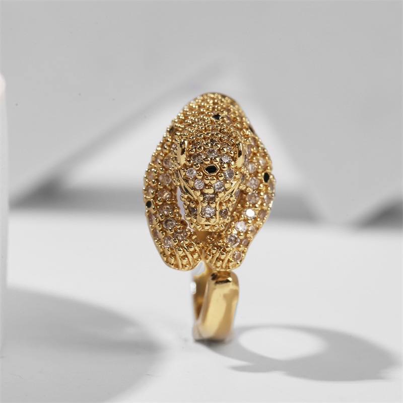 Fashion Three-dimensional Leopard Copper Inlaid Zirconium Open Ring display picture 3